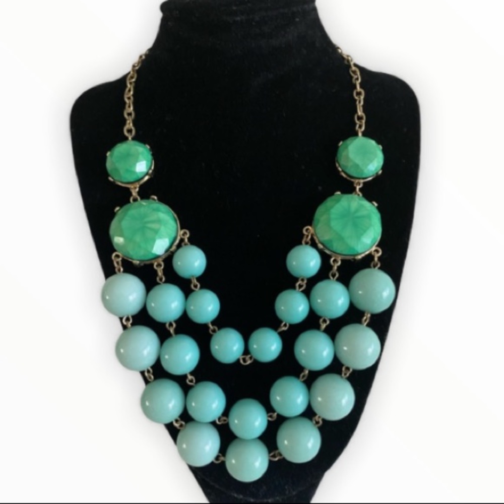 Triple Stand Turquoise Bubble Statement Necklace - image 1
